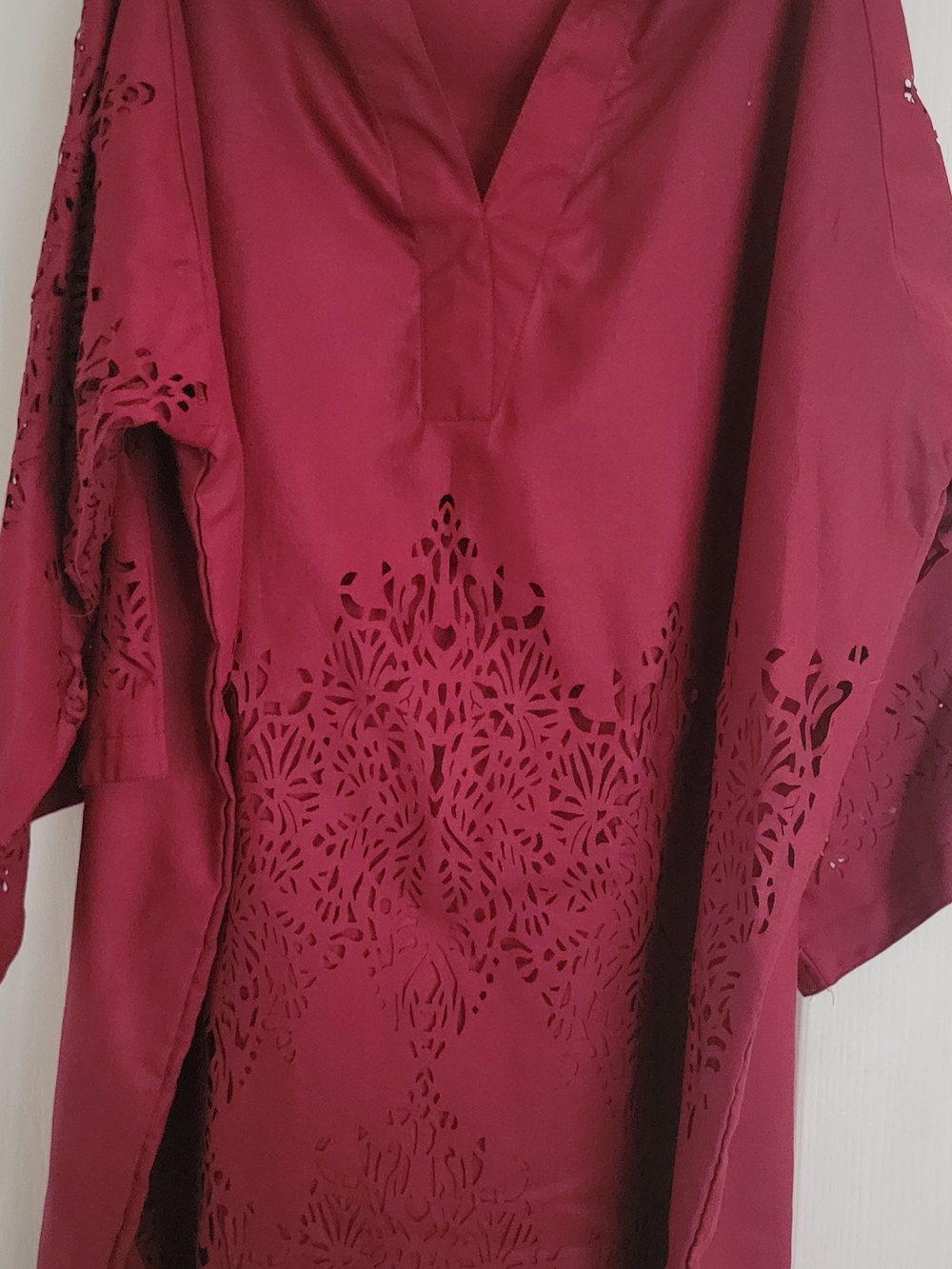 Sana Safina Women's Burgundy  Dress with Laser-Cut Detail